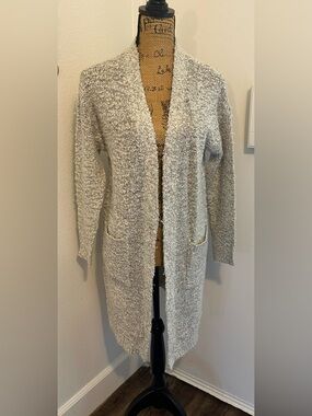 RD Style Light Gray Bouclé Open-Front Cardigan with Pockets